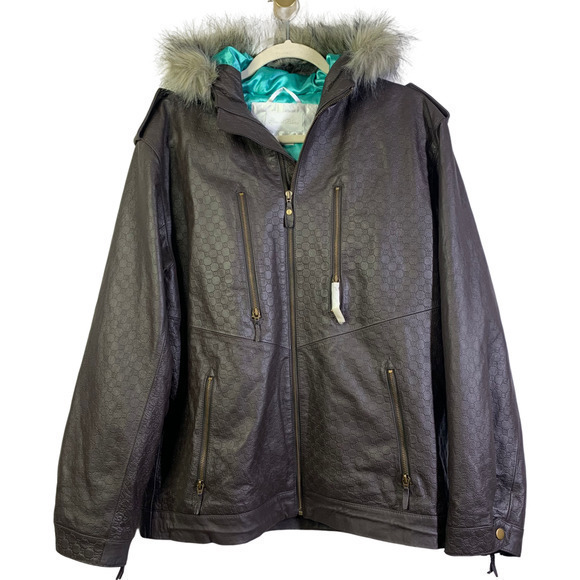 SPECIAL BLEND Dark Brown Embossed Leather Snowboarding Jacket - Picture 2 of 15